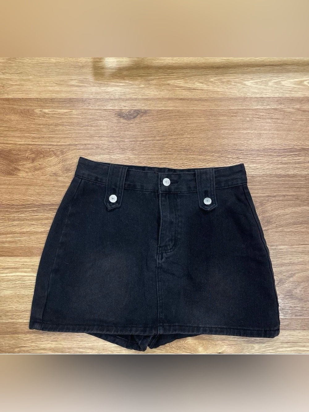 Black High-Waist Denim Mini Skort